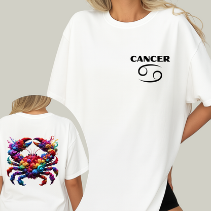 Cancer Zodiac T-Shirt | Colorful Crab Front & Back Graphic Tee