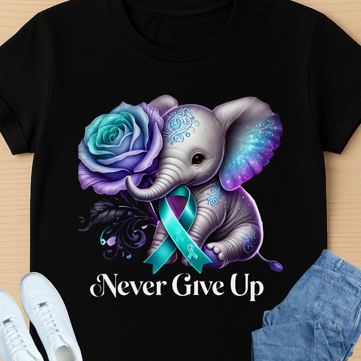 Never Give Up Suicide Awareness T-Shirt | Elephant Support Tee