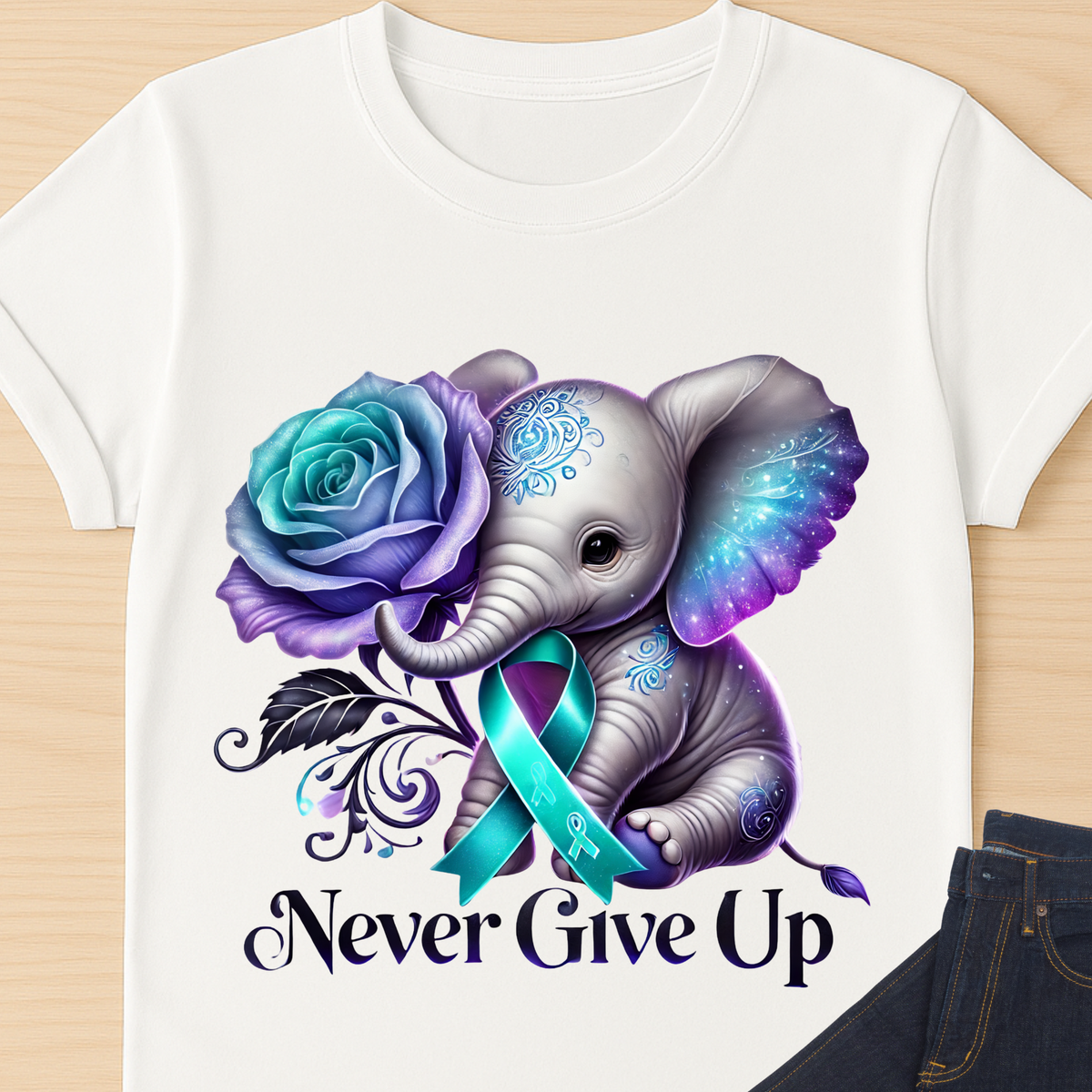 Never Give Up Suicide Awareness T-Shirt | Elephant Support Tee