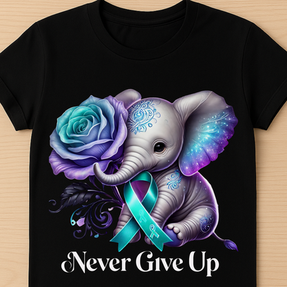 Never Give Up Suicide Awareness T-Shirt | Elephant Support Tee