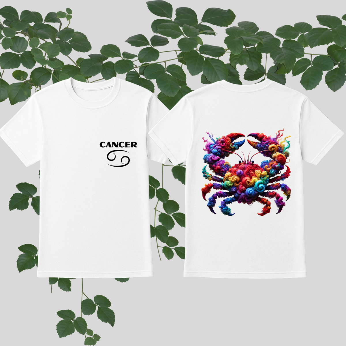 Cancer Zodiac T-Shirt | Colorful Crab Front & Back Graphic Tee