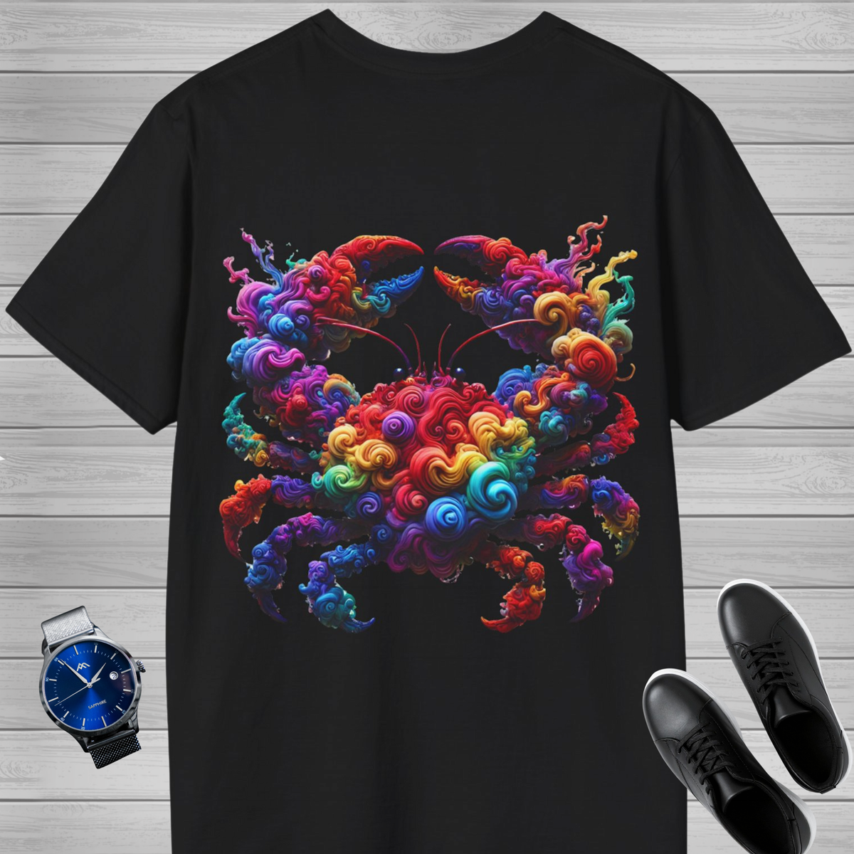 Cancer Zodiac T-Shirt | Colorful Crab Front & Back Graphic Tee