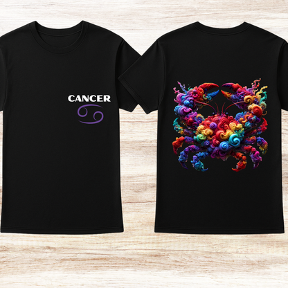 Cancer Zodiac T-Shirt | Colorful Crab Front & Back Graphic Tee