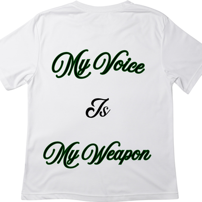 My Voice Is My Weapon T-Shirt | Women’s Empowerment Front & Back Tee