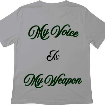 My Voice Is My Weapon T-Shirt | Women’s Empowerment Front & Back Tee