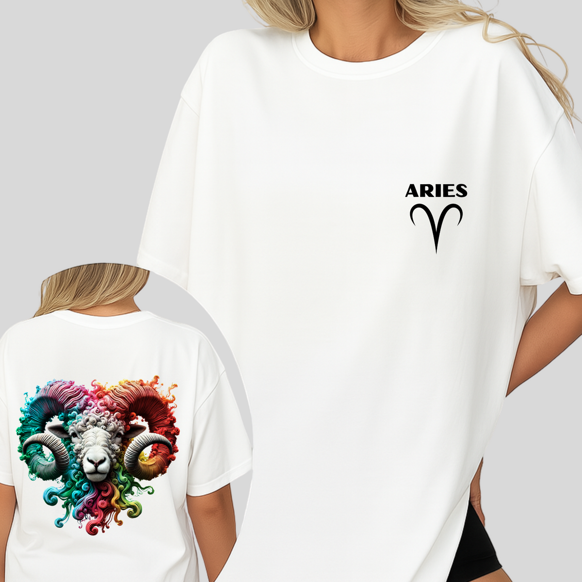 Aries Zodiac T-Shirt | Bold Ram Front & Back Graphic Tee
