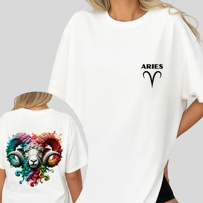 Aries Zodiac T-Shirt | Bold Ram Front & Back Graphic Tee