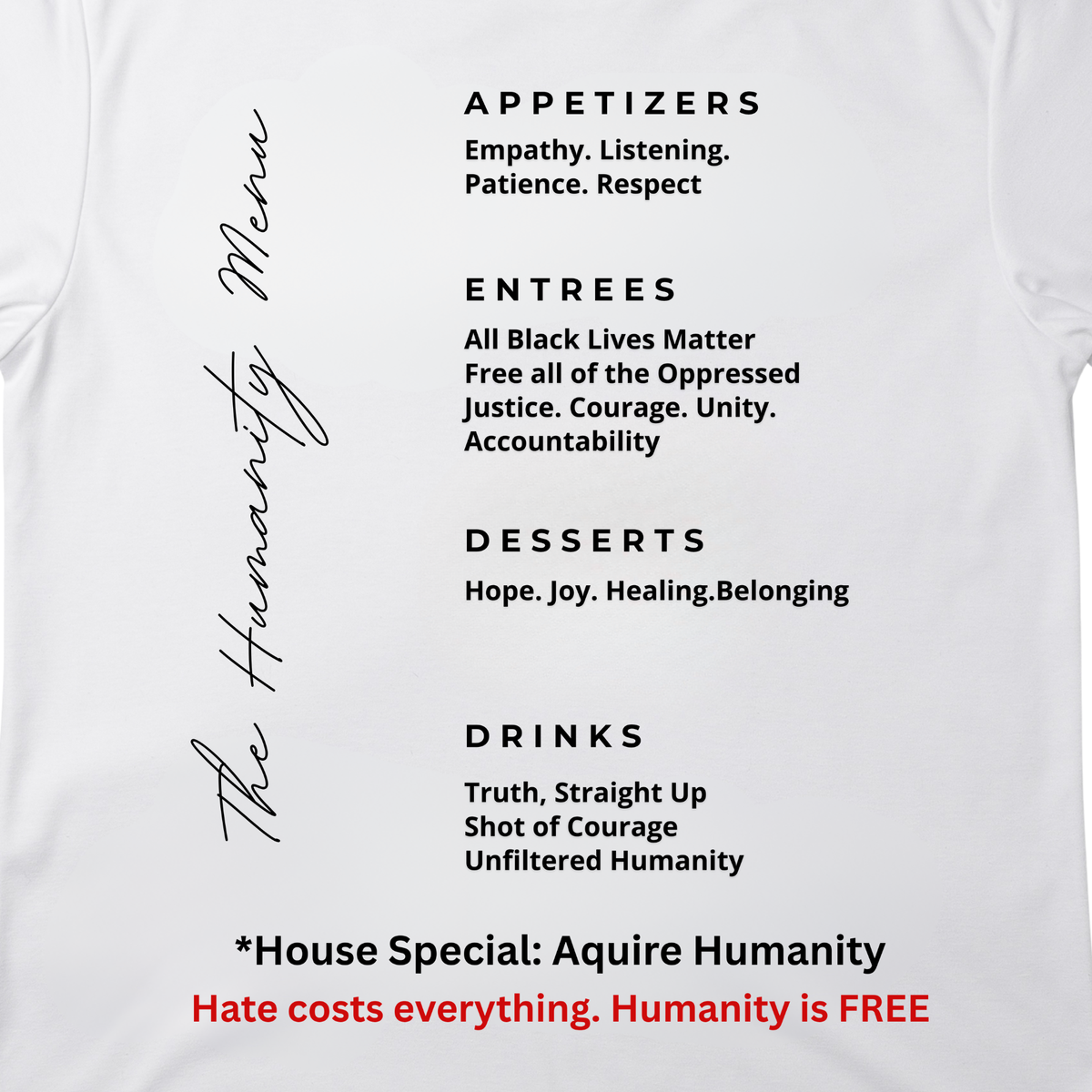 Acquire Humanity T-Shirt | Inspirational Front & Back Statement Tee
